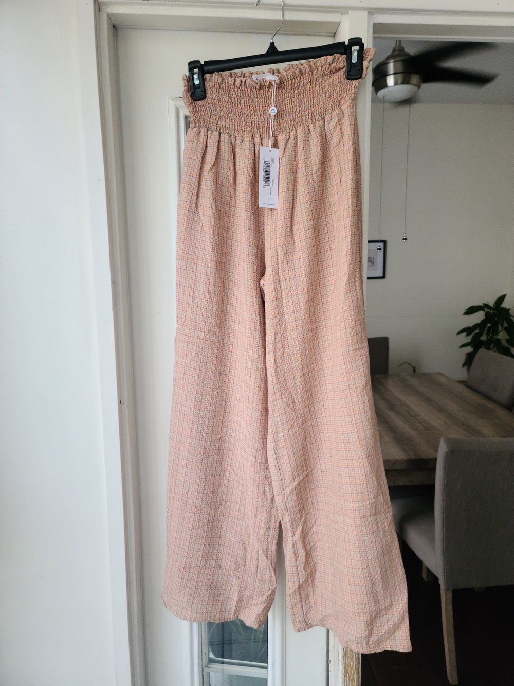 Sage Smocked High-Waist Wide Leg Pants in Blush